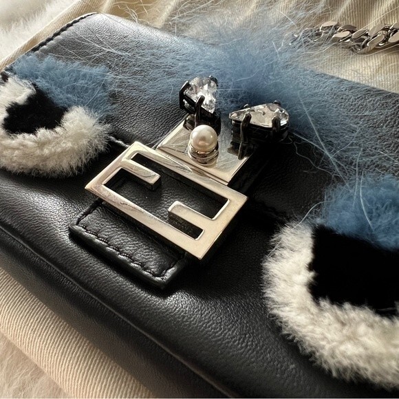 FENDI Micro Baguette Monster Pouch Clutch Bag Napa Leather Black - Picture 3 of 14